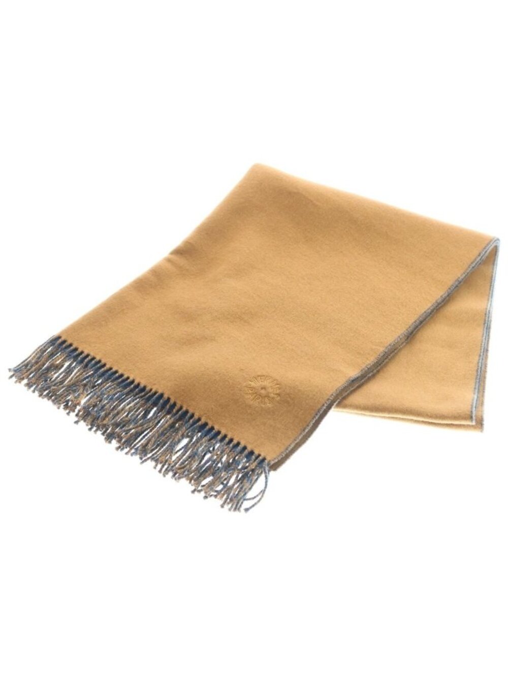 Hermes Recto Verso Logo Embroidery Cashmere Large Scarf Brown Blue